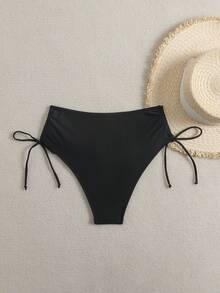 Swim Basics Summer Beach Women's Fashion Side Drawstring Bikini Bottom - Black - View 2