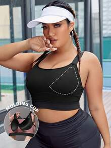 Breezaya Sujetador deportivo de talla grande con costuras cruzadas en la espalda, con almohadillas cosidas, almohadillas no extraíbles para un alto soporte, para mujeres, para hacer ejercicio, yoga, correr, color negro para el Año Nuevo Chino - Multicolor - Ver 7