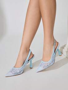 CUCCOO CHICEST 时尚性感蕾丝婚礼高跟鞋 - 藍色 - 查看 5