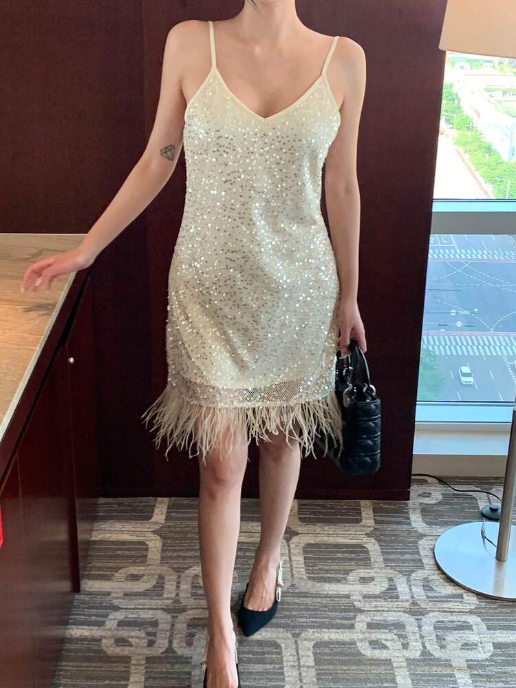 Sequin Fringe Camisole Dress Sexy Vacation Summer Women Short Dress