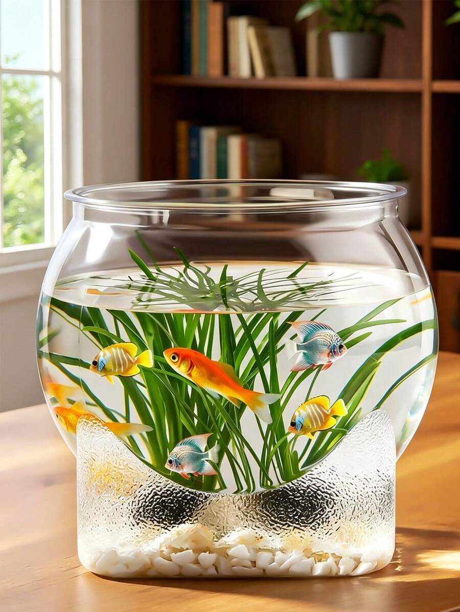 圆形透明鱼缸,防碎小型桌面水培金鱼缸,小型景观金鱼缸,适用于办公室和客厅,家用透明创意防碎水族箱 - 無色 - 查看 1