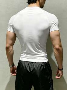 GymBeat Men's Spider Print Round Neck Short Sleeve Sports T-Shirt, Gym, Holiday - White - View 2