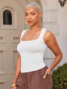 Vixey Solid Ribbed Basic Tank Top, Elevated Basics, Daily Wear - White - View 4