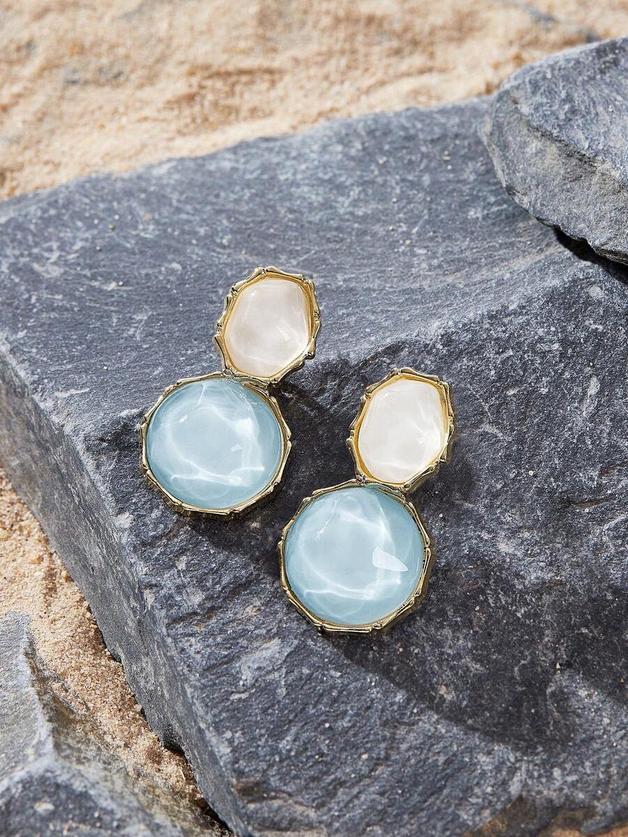 Opalesca 1pair Geometric Resin & Rhinestone Earrings - Baby Blue - View 1