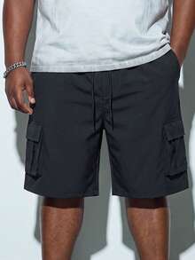 Modcrash Men's Casual Solid Color Cargo Shorts - Black - View 7