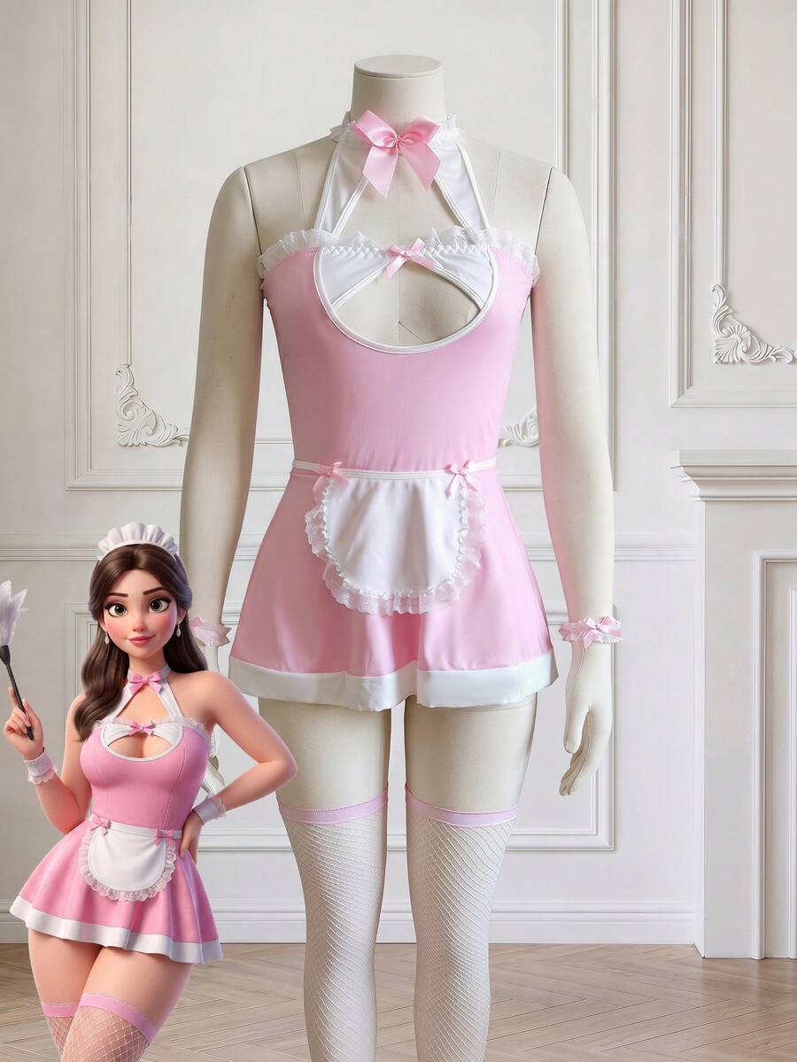 Fantasy Costume 4件套奇幻角色扮演紧身连衣裙套装(女款) - 粉色 - 查看 1
