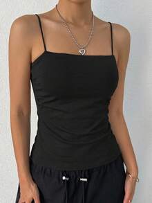DAZY Solid Cami Top Tank Tops Halter Top - Black - View 8