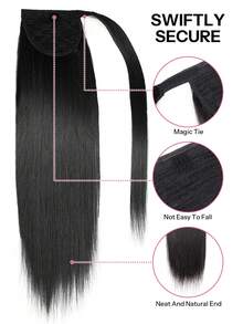 Pony Tails Real Hair Extension Straight Ponytail Extension Human Hair Nature Black Invisible Wrap Around Ponytail Human Hair For Women Daily Work - S1B - View 3