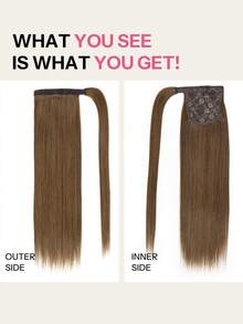 Pony Tails Real Hair Extension Straight Ponytail Extension Human Hair Chestnut Brown Hair Extensions Invisible Wrap Around Ponytail Human Hair For Women Daily Work - S6 - View 2