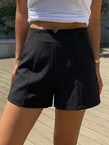 FRIFUL Women Casual Solid Color High Waist Shorts School - Black - View 10