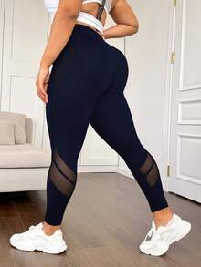 Rhythm Era Quần legging cạp cao phối lưới, kiểm soát bụng, nâng mông, có túi lưới hai bên - Màu xanh hải quân - Xem 3