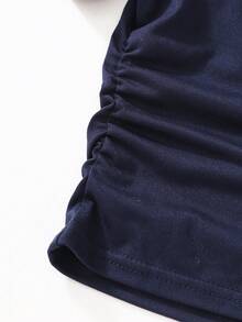 2pcs Tween Girls Casual Sports Style Navy Blue Pony Print Short Sleeve Long Pants Round Neck Thin Daily Casual Summer Two Pieces Set - Navy Blue - View 6