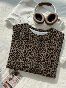 Comfortcana Kaos Katun Wanita Ukuran Besar Motif Leopard Kasual Sehari-hari - MultiWarna - View 6