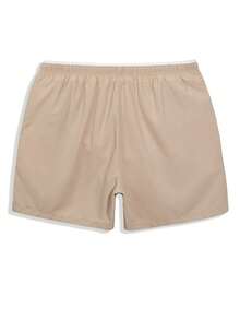Palasendo Men Letter Graphic Drawstring Waist Swim Trunks - Khaki - View 4
