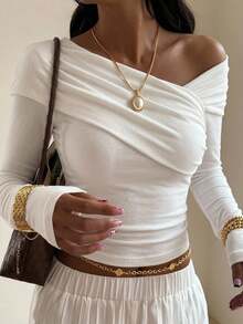 DAZY Women T-Shirts,Fall Clothes Long Sleeve Women Tops - White - View 10