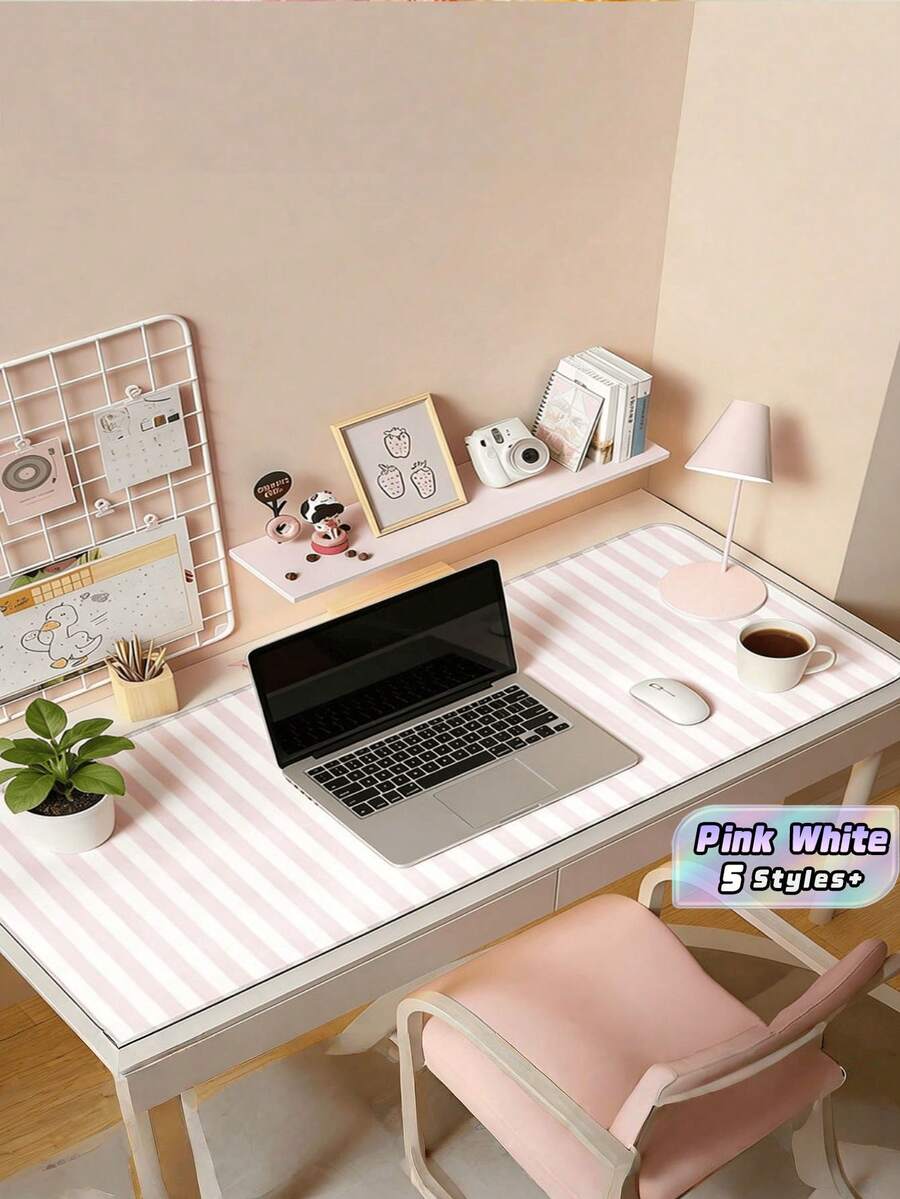 1PC Ins Style Pink White Striped Mouse Pad Cute Thickened Non Slip Desktop Decorative Mat For Office Gaming Keyboard Pad Computer Laptop Home Desk Supplies Gift - A - View 1