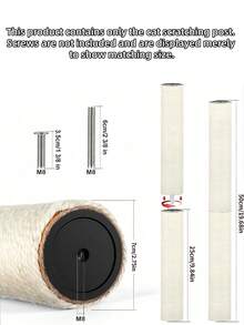 Paquete de 1/2/4 piezas de repuesto de poste rascador para gatos de sisal natural, resistente y duradero, amigable, para raíz con tornillo M8, múltiples tamaños, se adapta a gatitos, árbol de gato, torre de gato, piezas de muebles para gatos, sin tornillos, decoración del hogar interior, regalo de Navidad para gatos, repuesto de poste rascador para gatos - Blanco - Ver 2