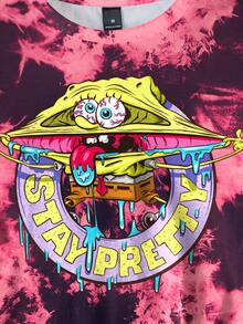 SpongeBob SquarePants | SHEIN 男士圓領短袖全印花寬鬆落肩T恤 - 白色 - 查看 6
