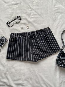 Attitoon Women's Striped Pocket Casual Versatile Shorts,Summer,Back-To-School,School,90s,Black And White Checkered,Y2K Fashionable Elegant Daily Streetwear - Multicolor - View 2