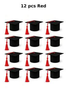 1/6/12 Pieces Multicolor Mini Tasseled Graduation Cap Bottle Toppers, Felt Beer Bottle Ornaments, Decorative Doll Hats, Graduation Halloween Christmas New Year Party Supplies, Home Room Decor, Festival Gifts & Photo Props - B - View 18