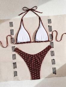 Swim Basics Women's Two Pieces Polka Dot Print Bikini Set Set, Casual Holiday Style - Multicolor - View 5