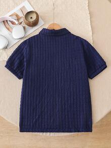 Áo polo ngắn tay dệt jacquard thường ngày cho bé trai, chất liệu thoải mái, kiểu dáng thời trang, phong cách mới xuân/hè, phù hợp cho nhiều mùa và dịp - Màu xanh lam - Xem 2