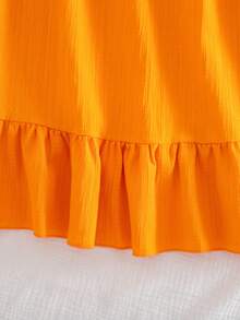 SHEIN Sleeveless Orange Striped Cami Dress For Big Girls, Off-Shoulder Low Neckline With Large Ruffled Hem. Suitable For Daily Outings, Parties And Vacations In Spring And Summer. - Orange - View 4