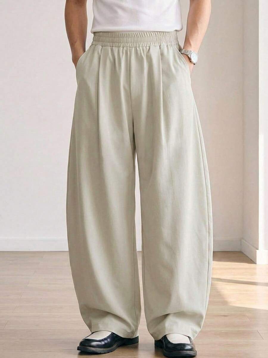 DAZY Long Solid Color Khaki Curved Leg Streetwear Men's Pants - Khaki - View 1
