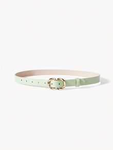 Opalesca 1pc PU Leather Double-Layered 8-Shape 3-Prong Buckle Casual Versatile Belt For Women - Army Green - View 4