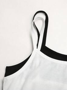 SHEIN Kids Teen Girl Simple Comfortable Skin-Friendly Tight Camisole Underwear 2pcs Set - Black and White - View 3
