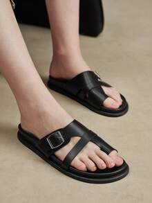 Solecia Women Shoes Spring Summer Fashion Black Comfortable Flat Bottom Boken Beach Sandals - Black - View 2