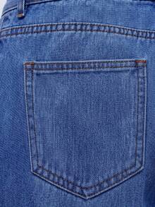 SHEIN MOD Plus Size Women's Zipper Fly Side 3D Bow Decor Loose Wide Leg Jeans - Blue - View 5