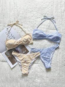 Swim Mod 2026SS 熱銷多色拼接折扣優惠藍黃碎花度假海灘休閒海邊女款泳衣套裝 - 彩色 - 查看 3
