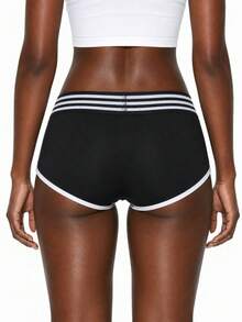 Rest Era Women's Casual Sports Striped Patchwork Elastic Shorts - Black - View 2