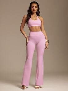 Silquee Dam Enfärgat Spaghettiband Bekvämt Andningsbart Fitness Sport Set, Sommar - Rosa - Visa 4
