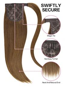 Pony Tails Real Hair Extension Straight Ponytail Extension Human Hair Chestnut Brown Hair Extensions Invisible Wrap Around Ponytail Human Hair For Women Daily Work - S6 - View 3