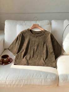 Comfortcana 100% Cotton Washed Basic Short Sleeve T-Shirt, Rust Brown,Summer Top - Rust Brown - View 2