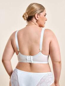 Hourtrue Plus Size Women Fashion Lace Patchwork Underwire Bra - White - View 3