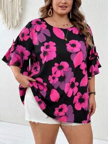 SHEIN CURVE+ 大尺碼女款夏季休閒碎花印花寬鬆襯衫 - 彩色 - 查看 3