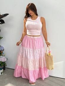 GalTyme White Sleeveless Tank Top & Maxi Skirt 2 Pieces Set, Plus Size - Multicolor - View 5
