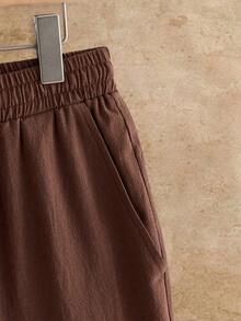 EASEVO Men's Plus Size Solid Color Drawstring Waist Pocket Casual Versatile Daily Travel Long Pants - Brown - View 5