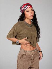 Comfortcana 100% Cotton Washed Basic Short Sleeve T-Shirt, Rust Brown,Summer Top - Rust Brown - View 4