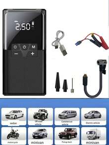 Car Jump Starter With Air Compressor, Portable Battery Booster Pack ,  Lithium Jump Starter With LED Light, Fast Charging - Multicolor - View 3
