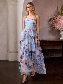 MOTF PREMIUM MULTI-LAYER RUFFLE HEM CAMI DRESS - Blue - View 5