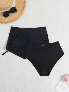 Swim SPRTY 2pcs Set Celana Bikini Wanita untuk Liburan Pantai Kasual Hitam Musim Panas - MultiWarna - View 1