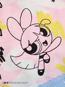 Sweetra THE POWERPUFF GIRLS X SHEIN 女款夏季卡通塗鴉印花荷葉邊短褲，辣妹風，適合居家與街穿 - 彩色 - 查看 4