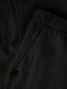 SHEIN LUNE CURVE 大尺碼女款休閒純棉素色長褲，附口袋與抽繩 - 黑色 - 查看 6