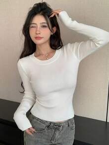 DAZY Business Casual Solid Color Slim Fit Sweater - White - View 7