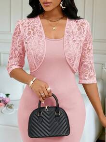 SHEIN Lady 秋季女款粉色辦公室派對穿著，適合海灘優雅風格 - 粉色 - 查看 3