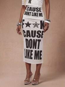 Modviera Women's Fashion Semi-Transparent Letter Print Black And White Skirt Night Summer 2000s - White - View 6